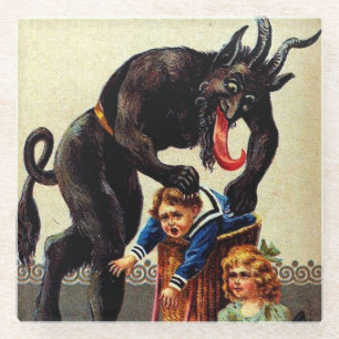Krampus Kids in Basket Christmas Holiday Xmas Glass Coaster