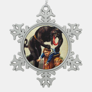 Krampus Kids in Basket Christmas Holiday Xmas Snowflake Pewter Christmas Ornament