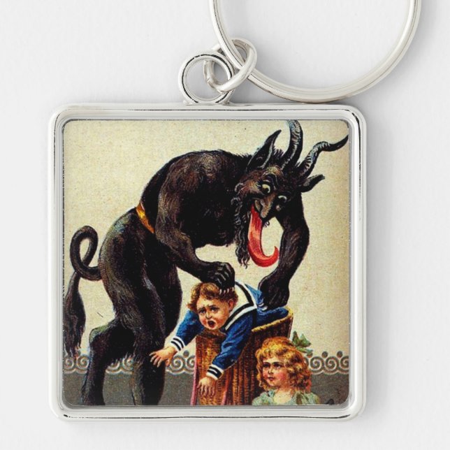 Krampus Kids in Basket Holiday Christmas Keychain (Front)