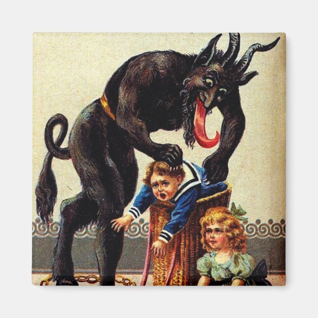 Krampus Kids in Basket Holiday Christmas Magnet (Front)