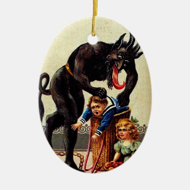 Krampus Kids in Basket Holiday Christmas Ornament (Front)