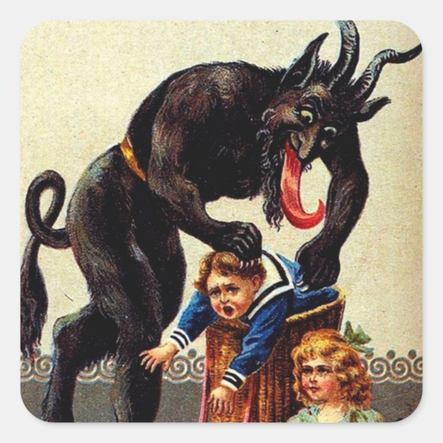 Krampus Kids in Basket Holiday Christmas Stickers (Front)