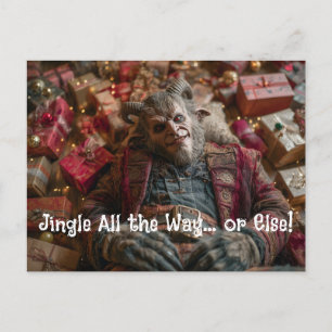 Krampus Lying Amongst Piles of Christmas Presents Postcard