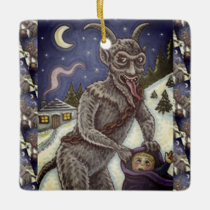 KRAMPUS & NAUGHTY CHILDREN, SCARY CHRISTMAS STORY CERAMIC ORNAMENT