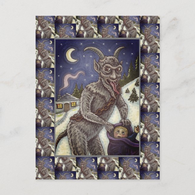 KRAMPUS & NAUGHTY CHILDREN, SCARY CHRISTMAS STORY HOLIDAY POSTCARD (Front)