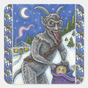 KRAMPUS & NAUGHTY CHILDREN, SCARY CHRISTMAS STORY SQUARE STICKER