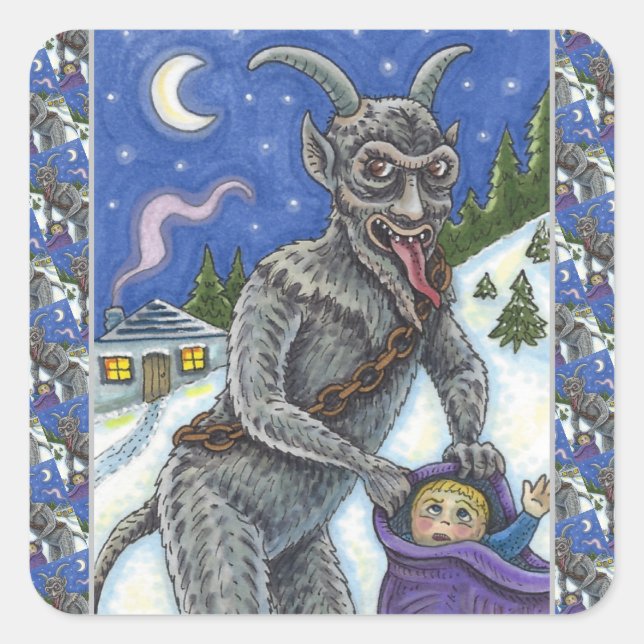 KRAMPUS & NAUGHTY CHILDREN, SCARY CHRISTMAS STORY SQUARE STICKER (Front)