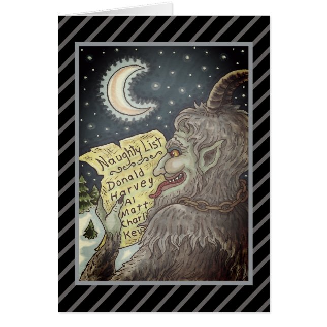 KRAMPUS NAUGHTY LIST, SCARY CHRISTMAS STORY CARD (Front)