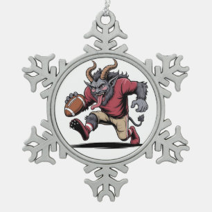Krampus Playing Football Christmas Fitness Xmas Snowflake Pewter Christmas Ornament