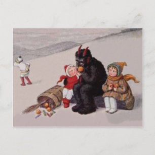 Krampus Playing With Children Snow Postcard