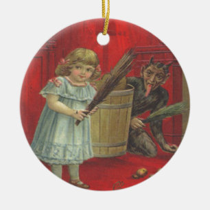 Krampus Playing With Girl Ceramic Tree Decoration
