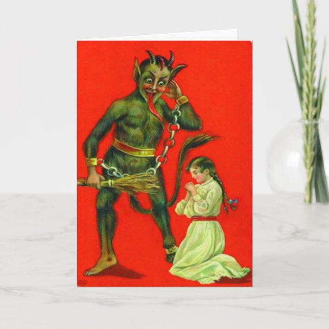 Krampus Punishing A Bad Girl Holiday Card (Front)