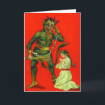 Krampus Punishing A Bad Girl Holiday Card<br><div class="desc">Vintage Krampus Christmas print</div>