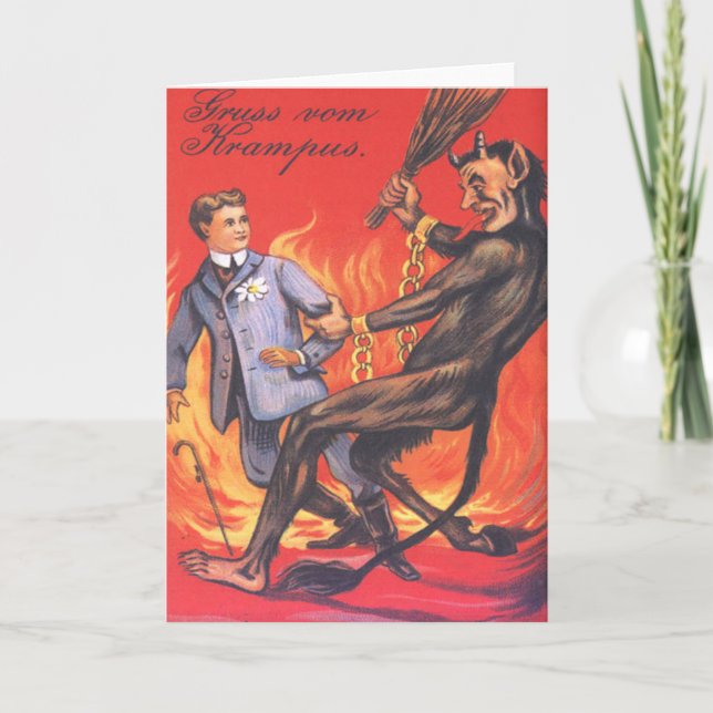 Krampus Punishing Adult Holiday Card (Front)