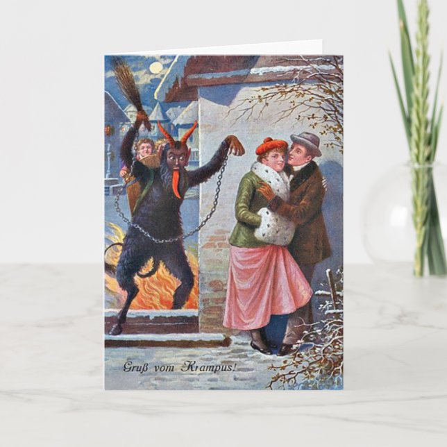Krampus Punishing Bad Adults Holiday Card (Front)