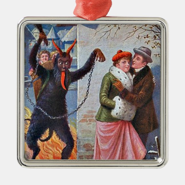 Krampus Punishing Bad Adults Metal Tree Decoration (Front)