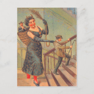 Krampus Punishing Bad Man Postcard