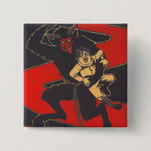 Krampus Punishing Child With Switch 15 Cm Square Badge