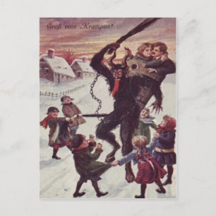 Krampus Punishing Children Snow Postcard