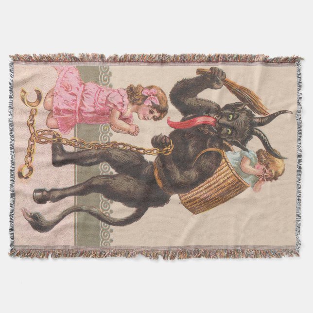 Krampus Punishing Children Switch Chain Throw Blanket (Front)