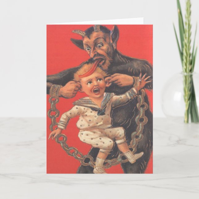 Krampus Punishing Little Boy Holiday Card (Front)