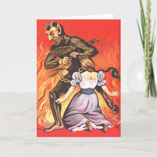 Krampus Punishing Woman Holiday Card (Front)