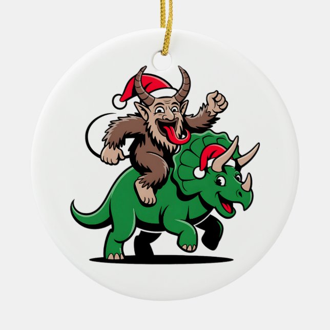 Krampus Riding A Dinosaur Santa Christmas Evil Ceramic Tree Decoration (Front)