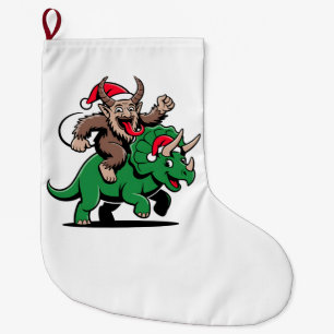 Krampus Riding A Dinosaur Santa Christmas Evil Large Christmas Stocking