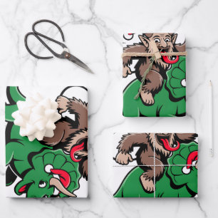 Krampus Riding A Dinosaur Santa Christmas Evil Wrapping Paper Sheet