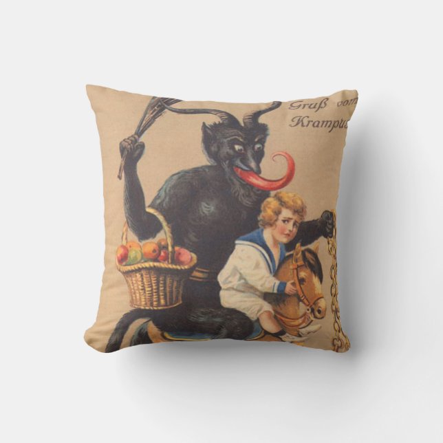Krampus Riding Hobbyhorse With Boy Cushion (Front)