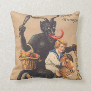 Krampus Riding Hobbyhorse With Boy Cushion