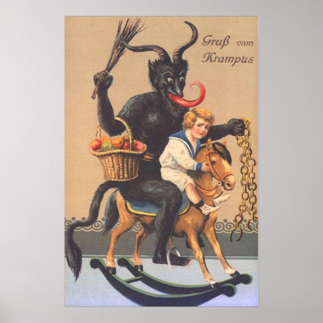 Krampus Riding Hobbyhorse With Boy Poster (Front)