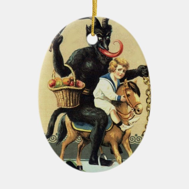 Krampus Rocking Horse Holiday Christmas Ornament (Front)