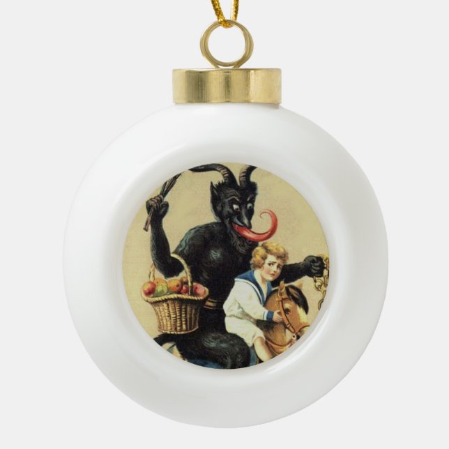 Krampus Rocking Horse Holiday Christmas Ornament (Front)