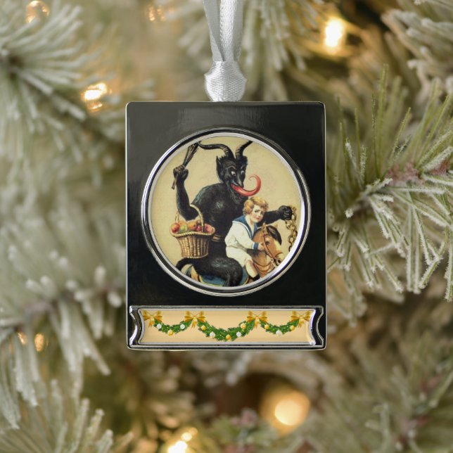 Krampus Rocking Horse Holiday Christmas Xmas Silver Plated Banner Ornament (Tree)