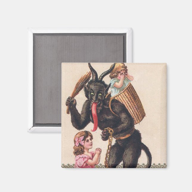 Krampus Scaring Girls Vintage Holiday Christmas Magnet (Front/Back)