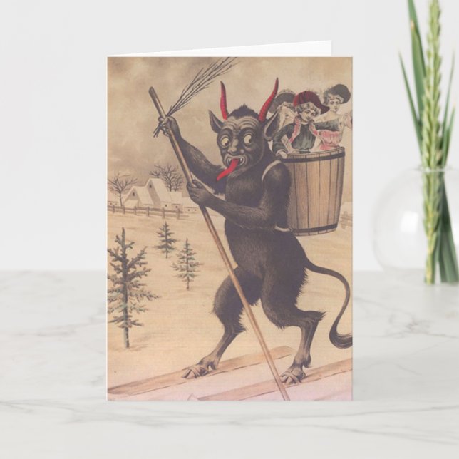 Krampus Skiing Kidnapping Women Holiday Card (Front)