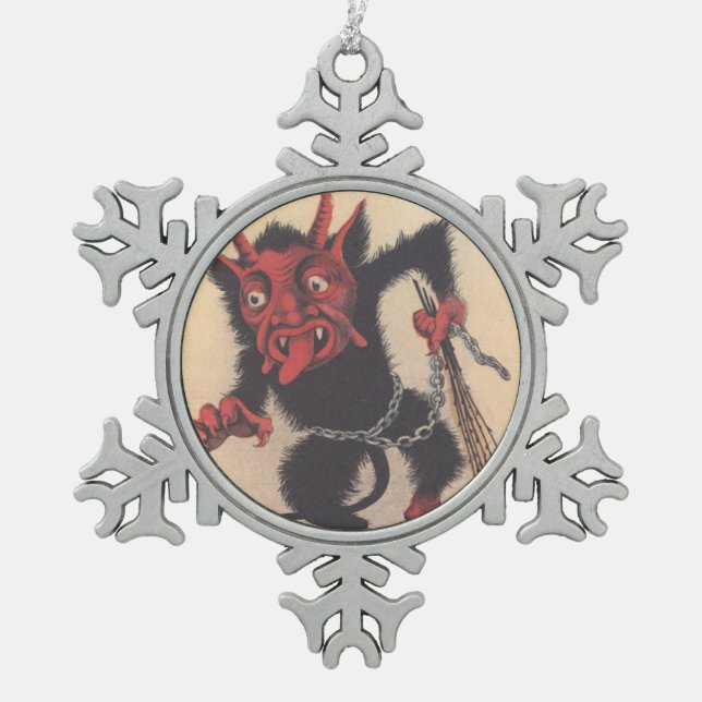 Krampus Snowflake Pewter Christmas Ornament (Front)