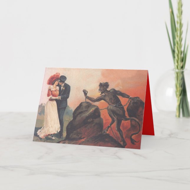 Krampus Stalking Couple Hell Chain Holiday Card (Front)