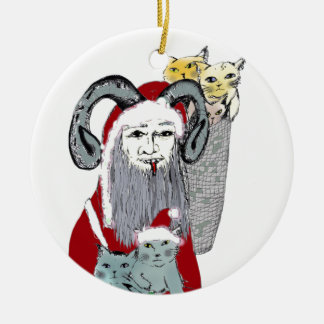 Krampus Stealing Kittens on Christmas Ceramic Tree Decoration
