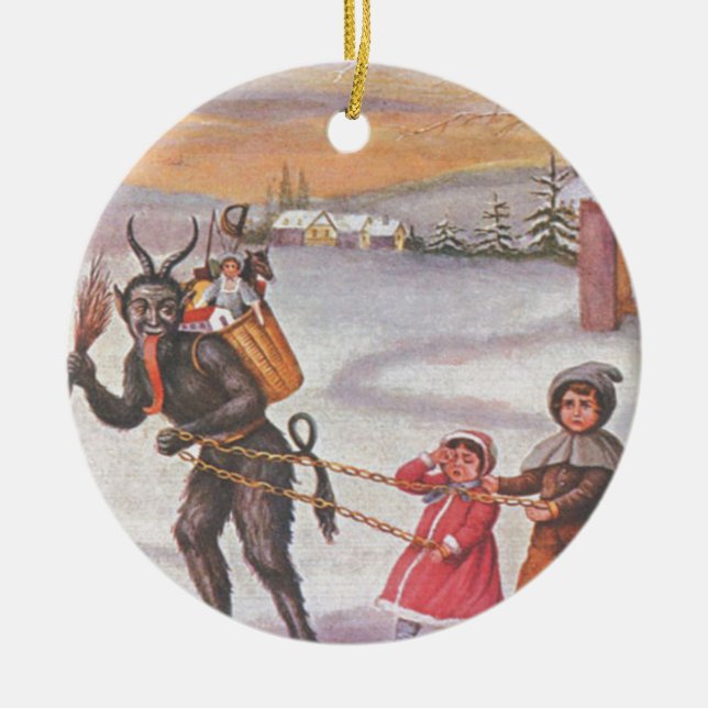 Krampus Stealing Toys & Children Ceramic Tree Decoration (Front)