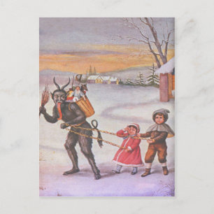 Krampus Stealing Toys & Children Postcard