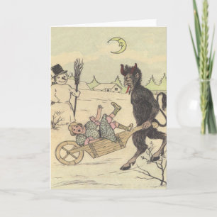 Krampus Taking Away Bad Child Holiday Card
