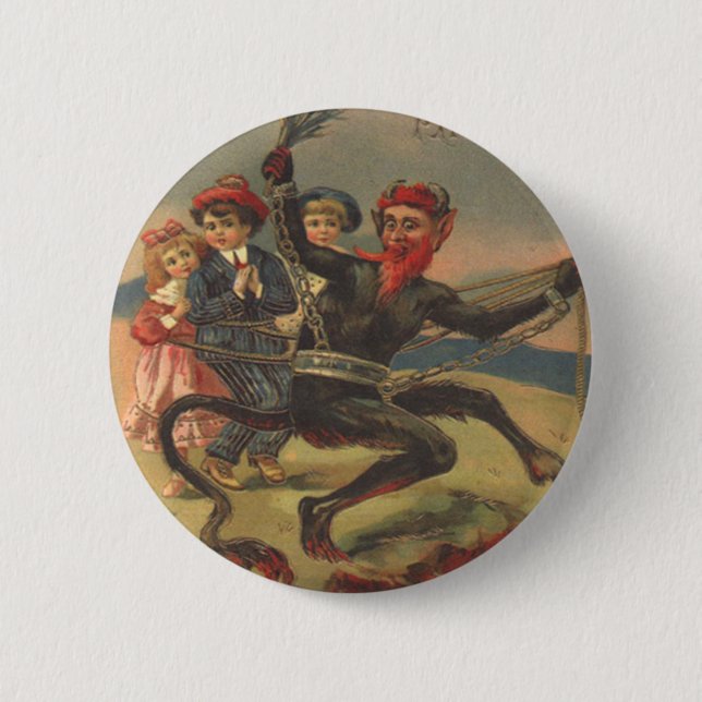 Krampus Taking Bad Children To Hell 6 Cm Round Badge (Front)