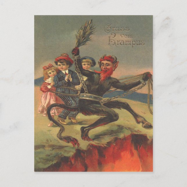 Krampus Taking Bad Children To Hell Postcard (Front)