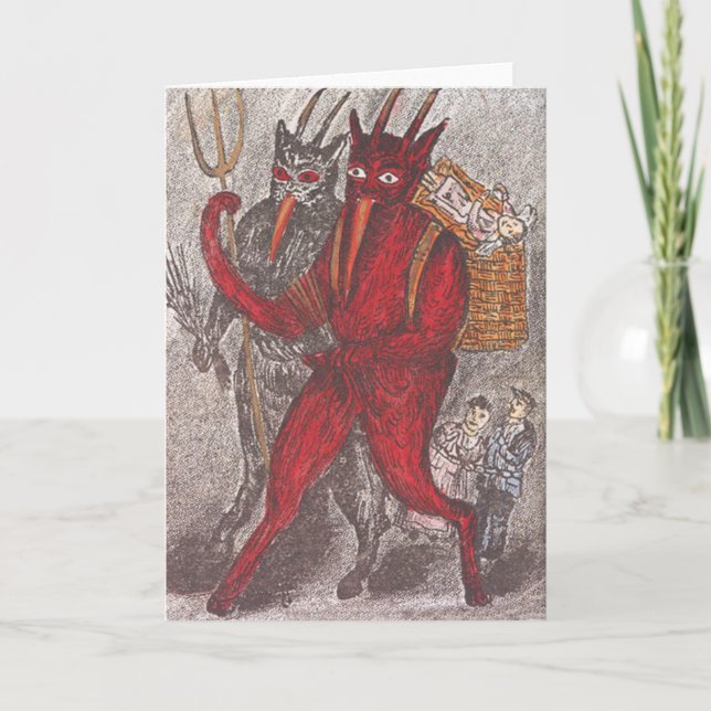 Krampus Taking Child Holiday Card (Front)