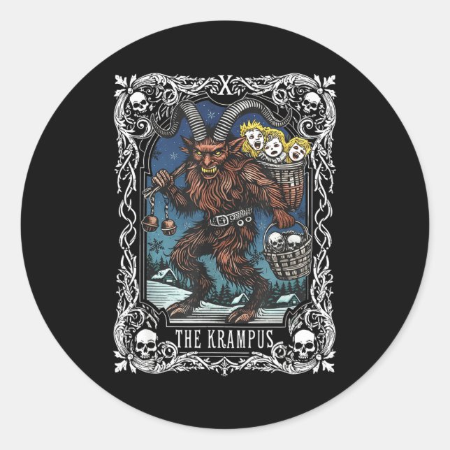 Krampus Tarot Card Design Christmas Season Evil Pa Classic Round Sticker (Front)