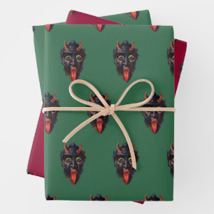 Krampus Themed Wrapping Paper Flat Sheet Set of 3