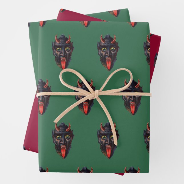 Krampus Themed Wrapping Paper Flat Sheet Set of 3 (In situ)
