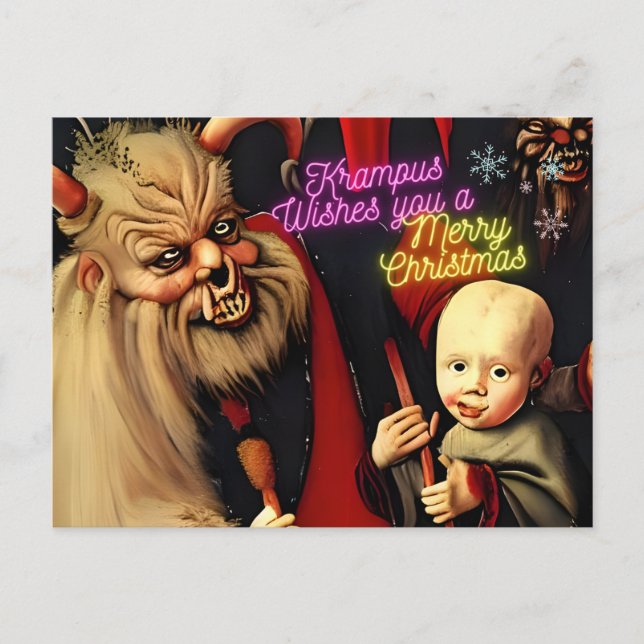 Krampus Wishes you a Merry Christmas Postcard (Front)